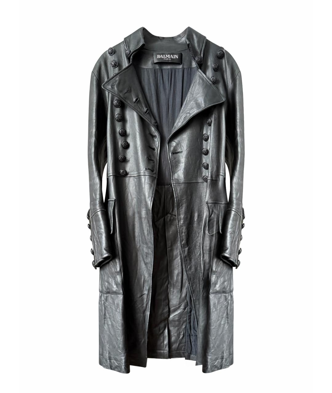BALMAIN Черное кожаное пальто, фото 1