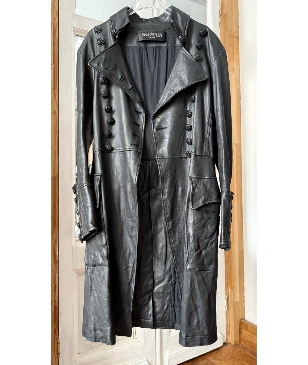 BALMAIN Черное кожаное пальто, фото 6