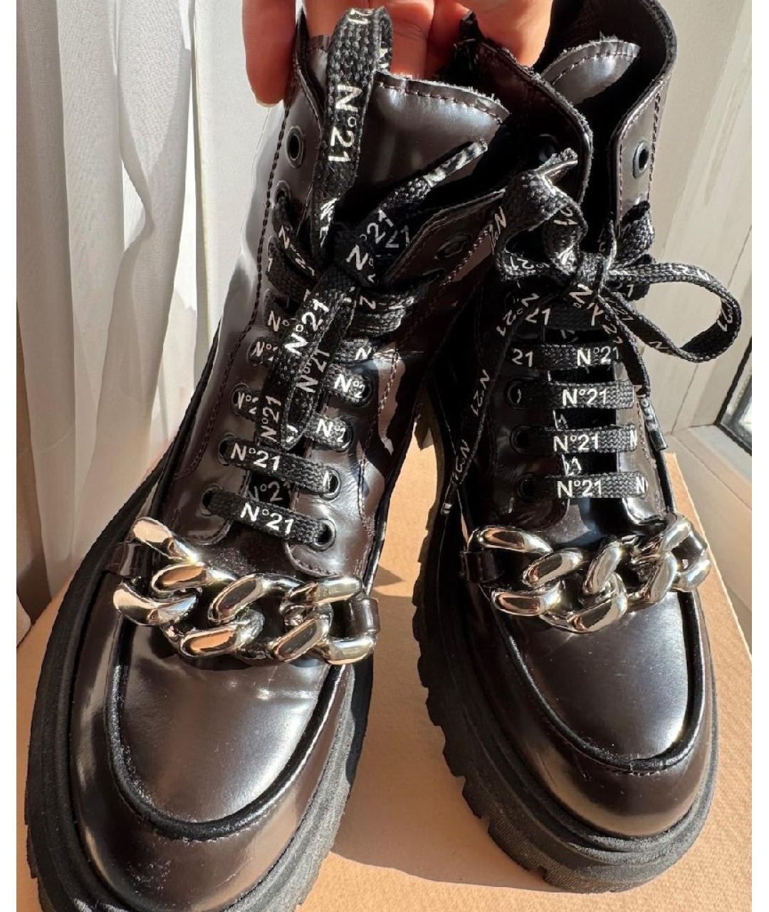 NO. 21 Черные ботинки из лакированной кожи, фото 5