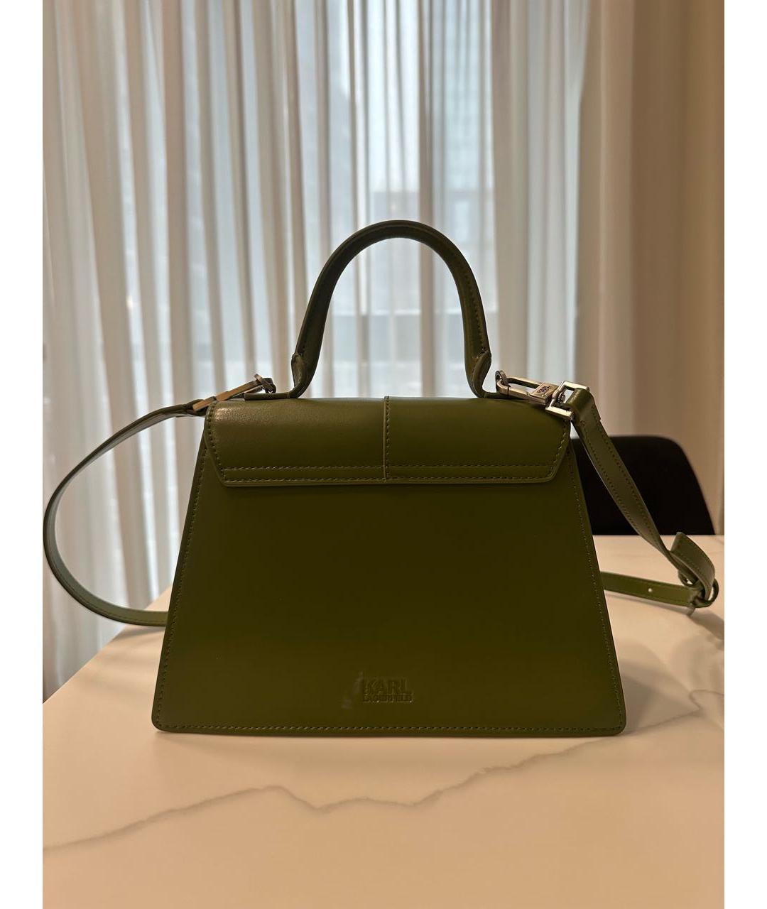KARL LAGERFELD Зеленая кожаная сумка с короткими ручками, фото 3