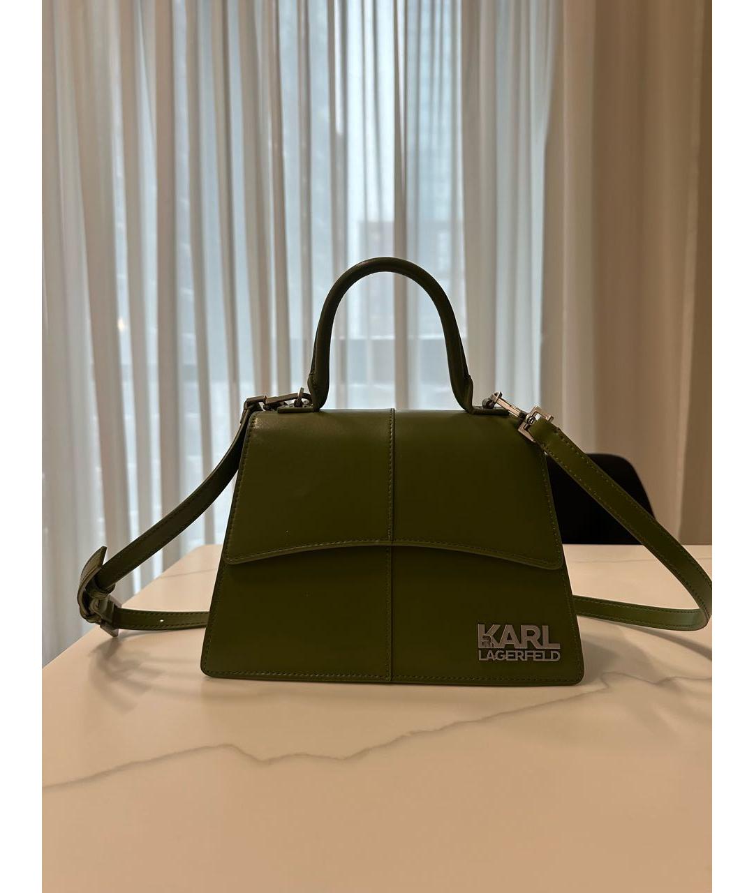 KARL LAGERFELD Зеленая кожаная сумка с короткими ручками, фото 9