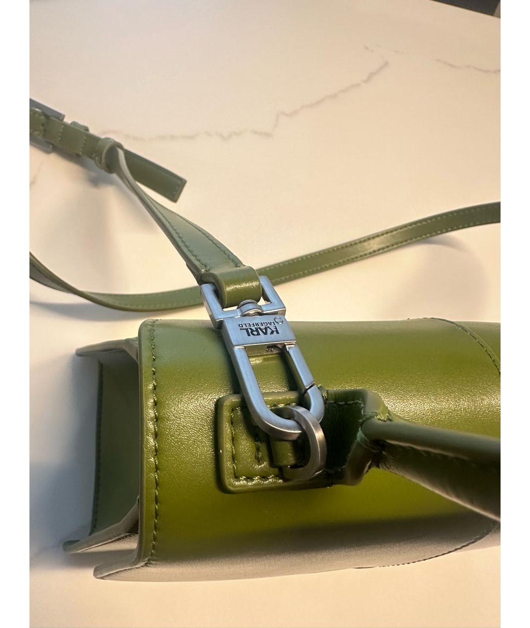 KARL LAGERFELD Зеленая кожаная сумка с короткими ручками, фото 5