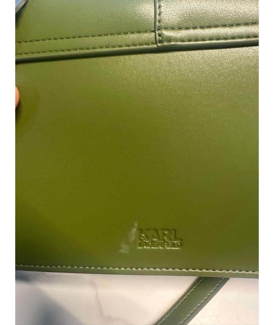 KARL LAGERFELD Зеленая кожаная сумка с короткими ручками, фото 6
