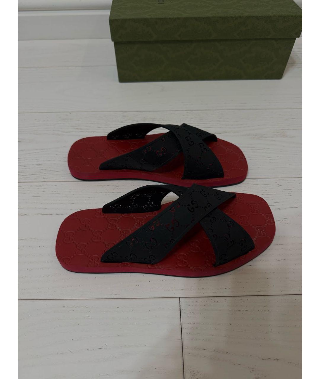GUCCI Черные резиновые шлепанцы, фото 2