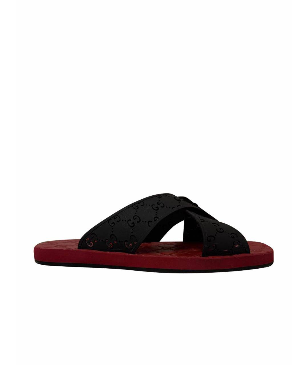 GUCCI Черные резиновые шлепанцы, фото 1
