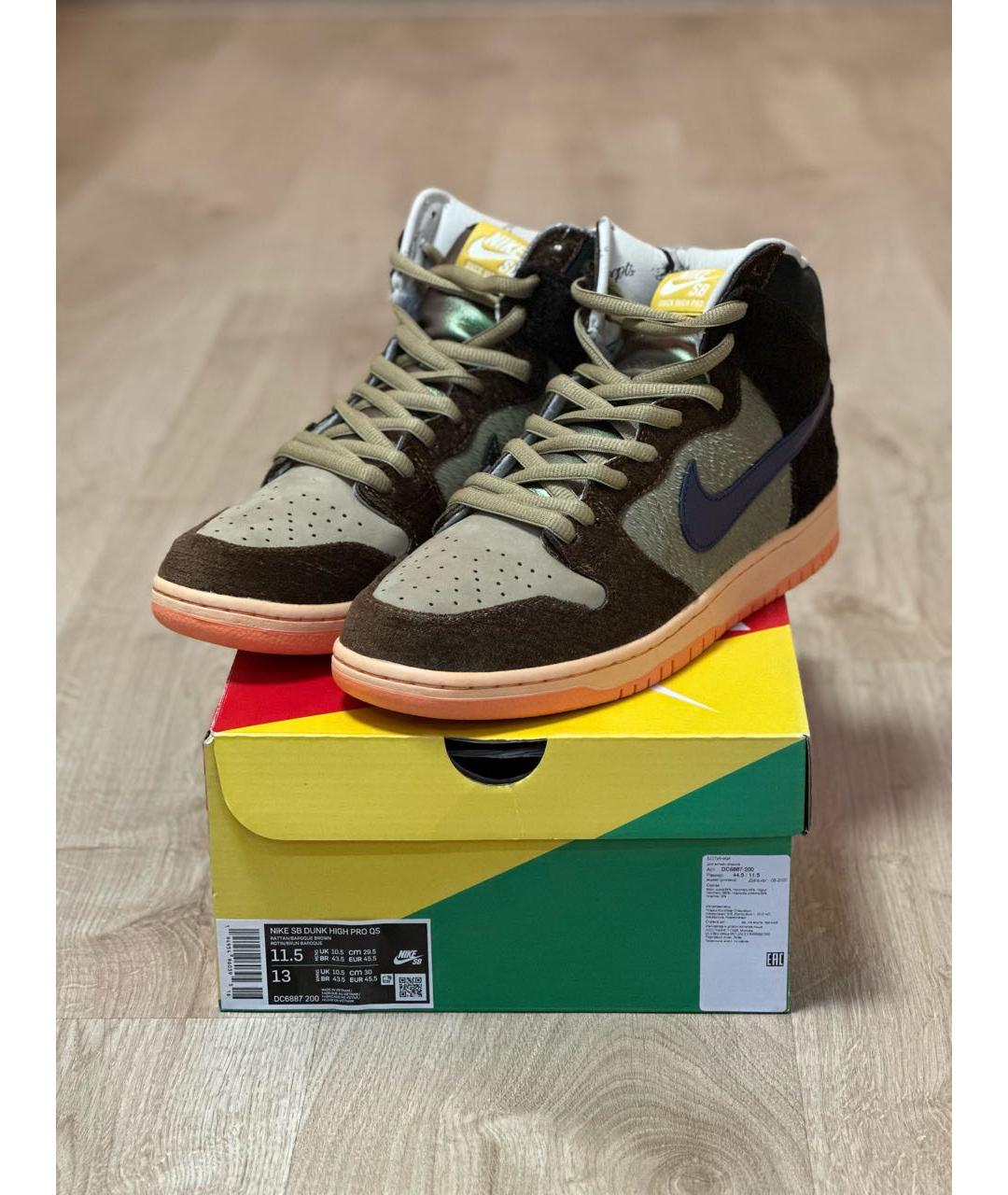 NIKE Коричневые замшевые высокие кроссовки / кеды, фото 2