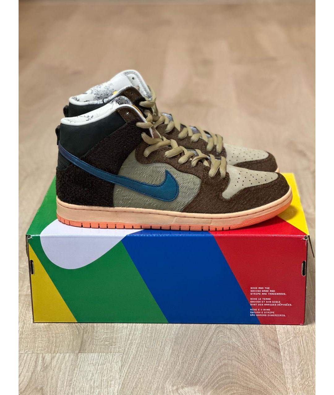 NIKE Коричневые замшевые высокие кроссовки / кеды, фото 7