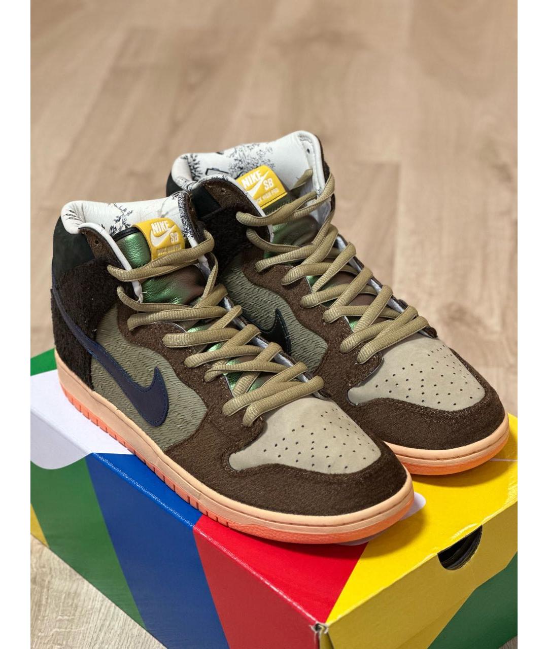 NIKE Коричневые замшевые высокие кроссовки / кеды, фото 3