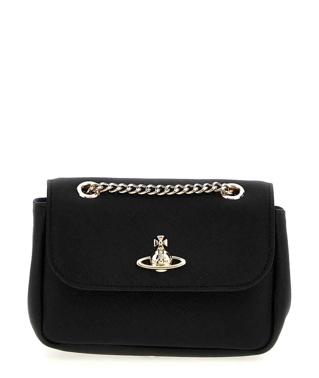 VIVIENNE WESTWOOD Черная кожаная сумка через плечо, фото 1