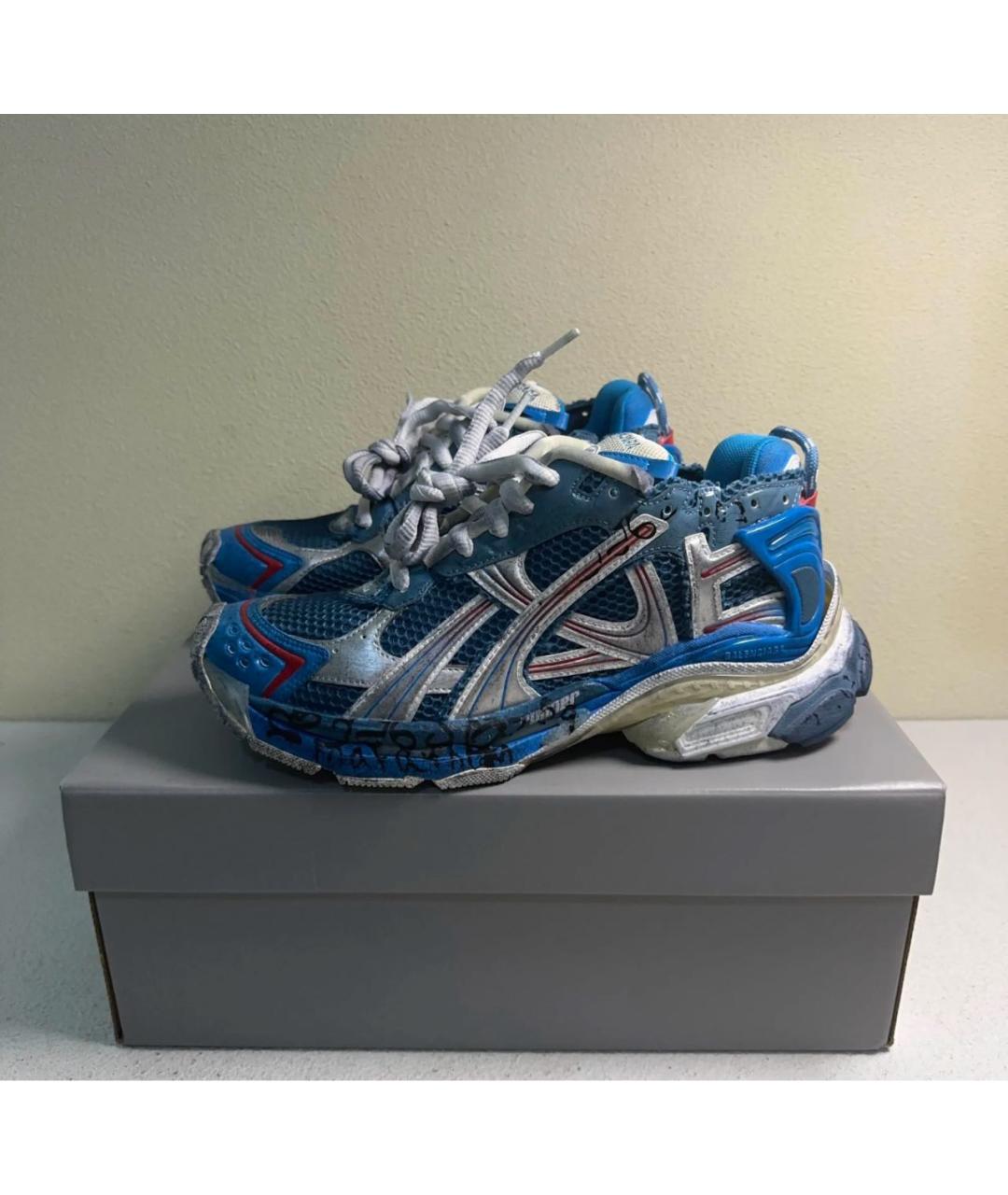 BALENCIAGA Синие текстильные высокие кроссовки / кеды, фото 8