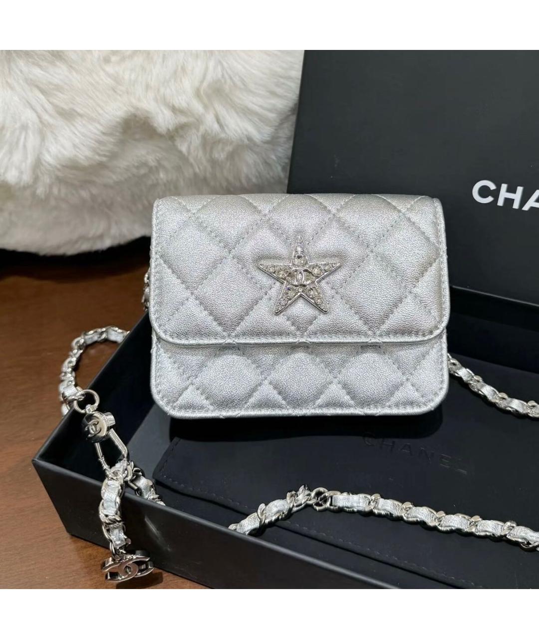 CHANEL Серебряная кожаная сумка через плечо, фото 2