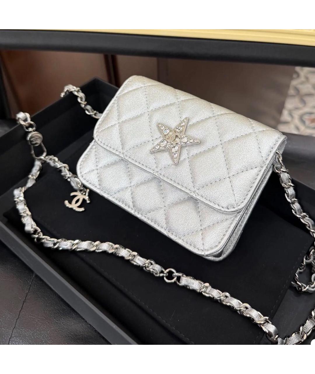 CHANEL Серебряная кожаная сумка через плечо, фото 4