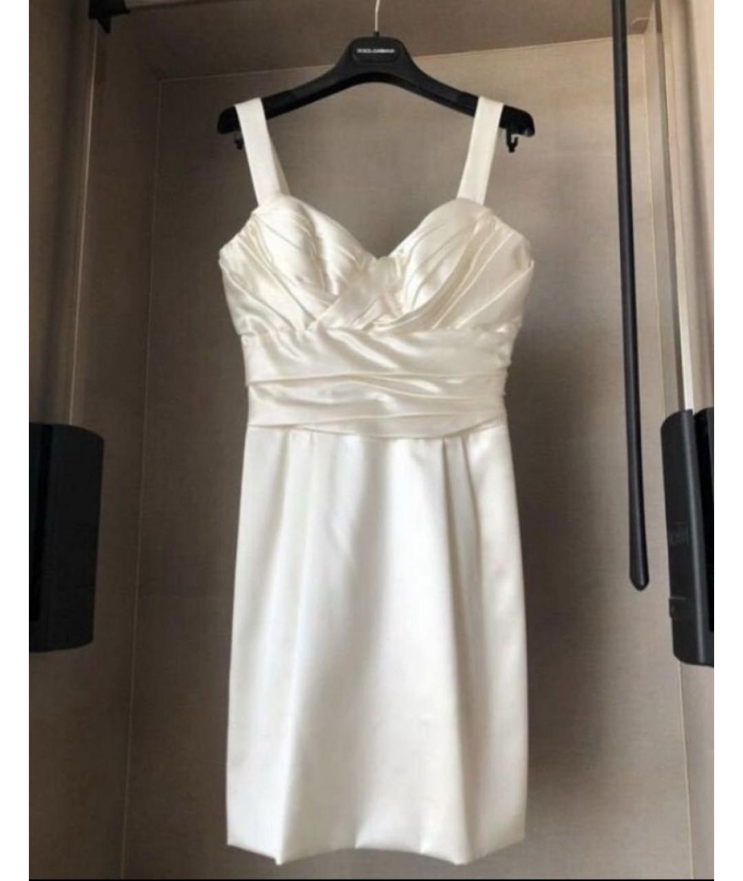 DOLCE&GABBANA Белое шелковое коктейльное платье, фото 4