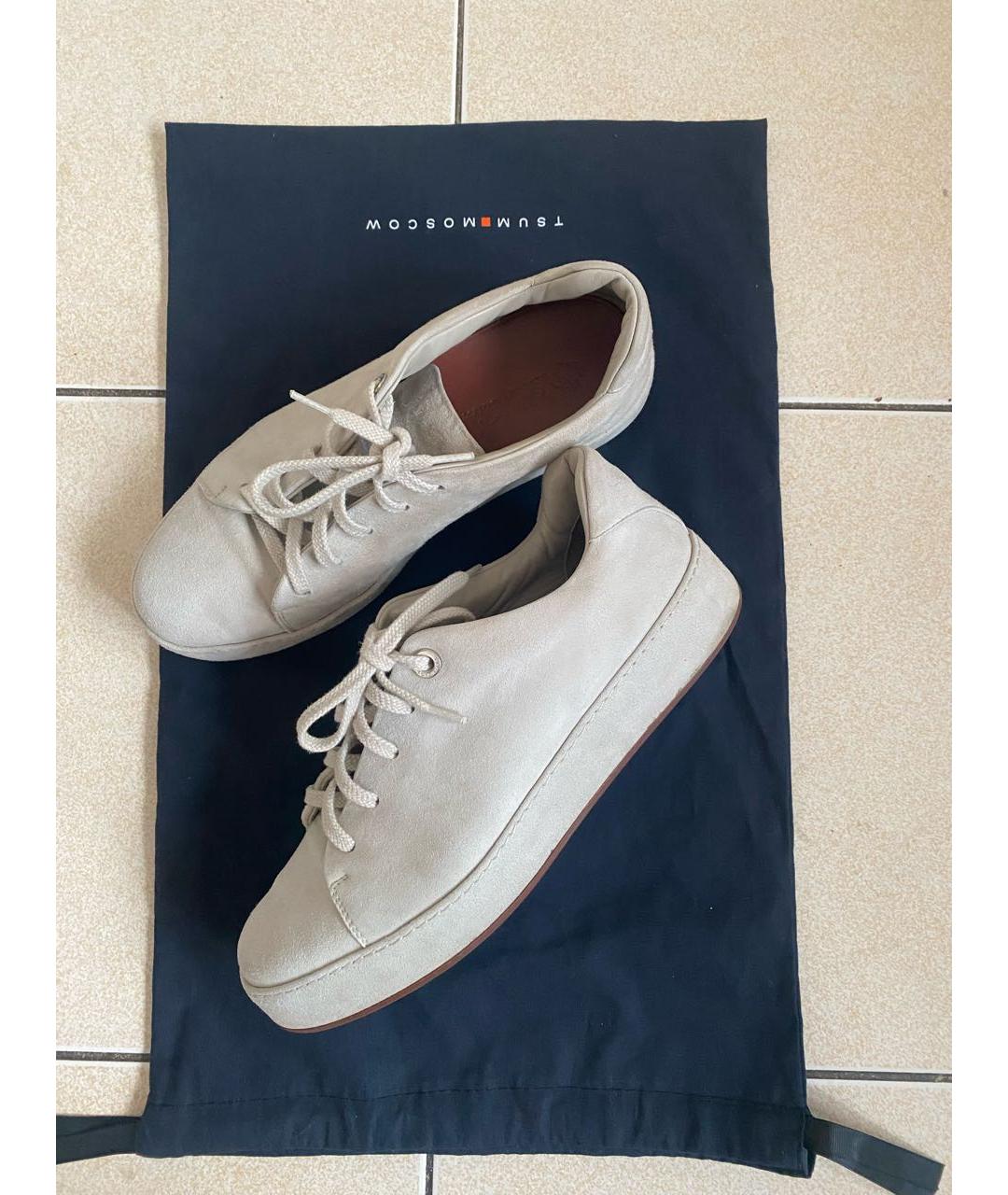 LORO PIANA Бежевые замшевые кеды, фото 3