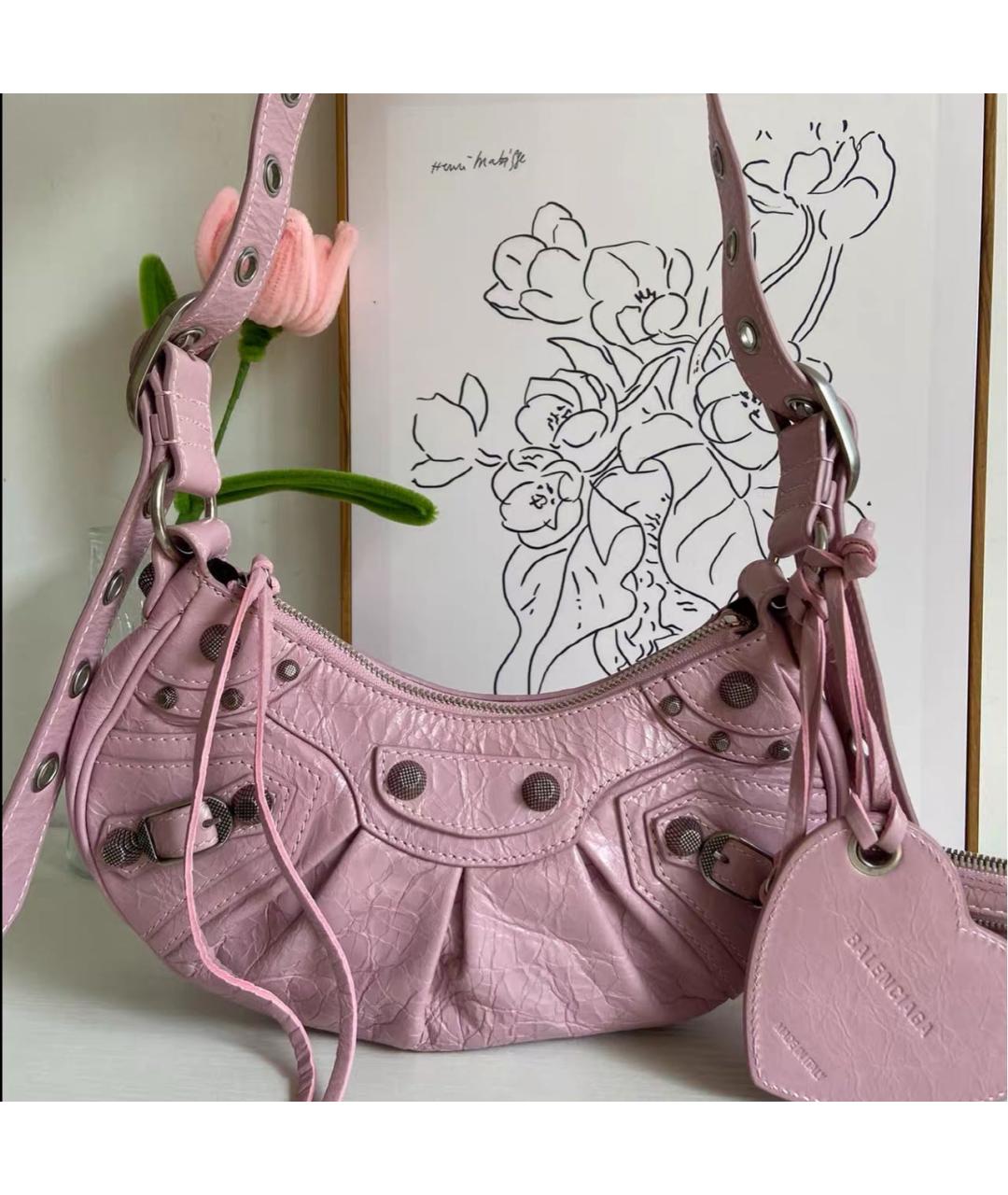 BALENCIAGA Розовая кожаная сумка через плечо, фото 2