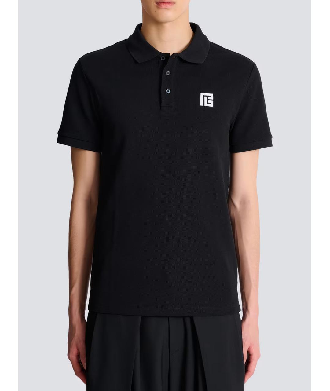 BALMAIN Черное хлопковое поло с коротким рукавом, фото 2