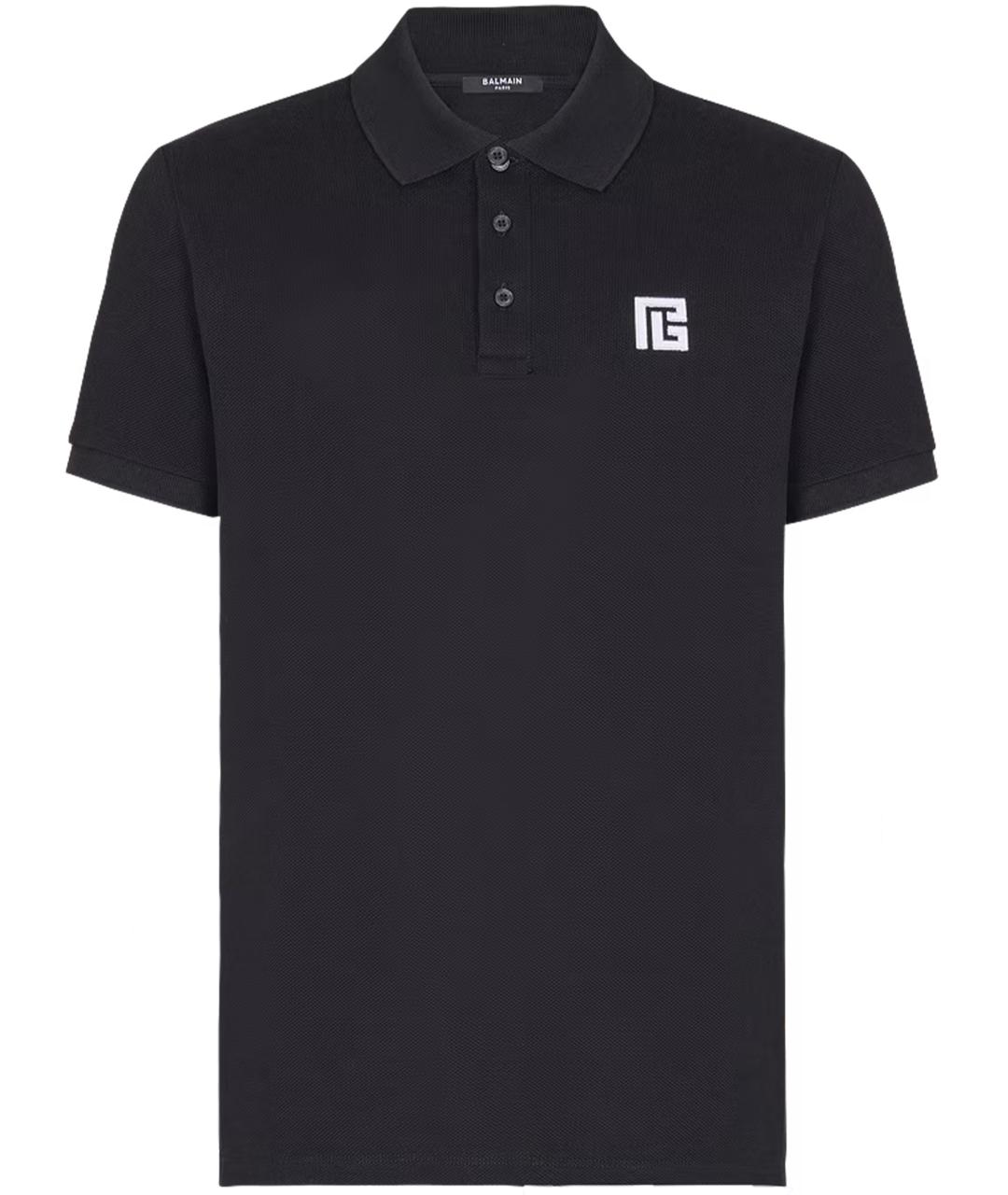 BALMAIN Черное хлопковое поло с коротким рукавом, фото 1