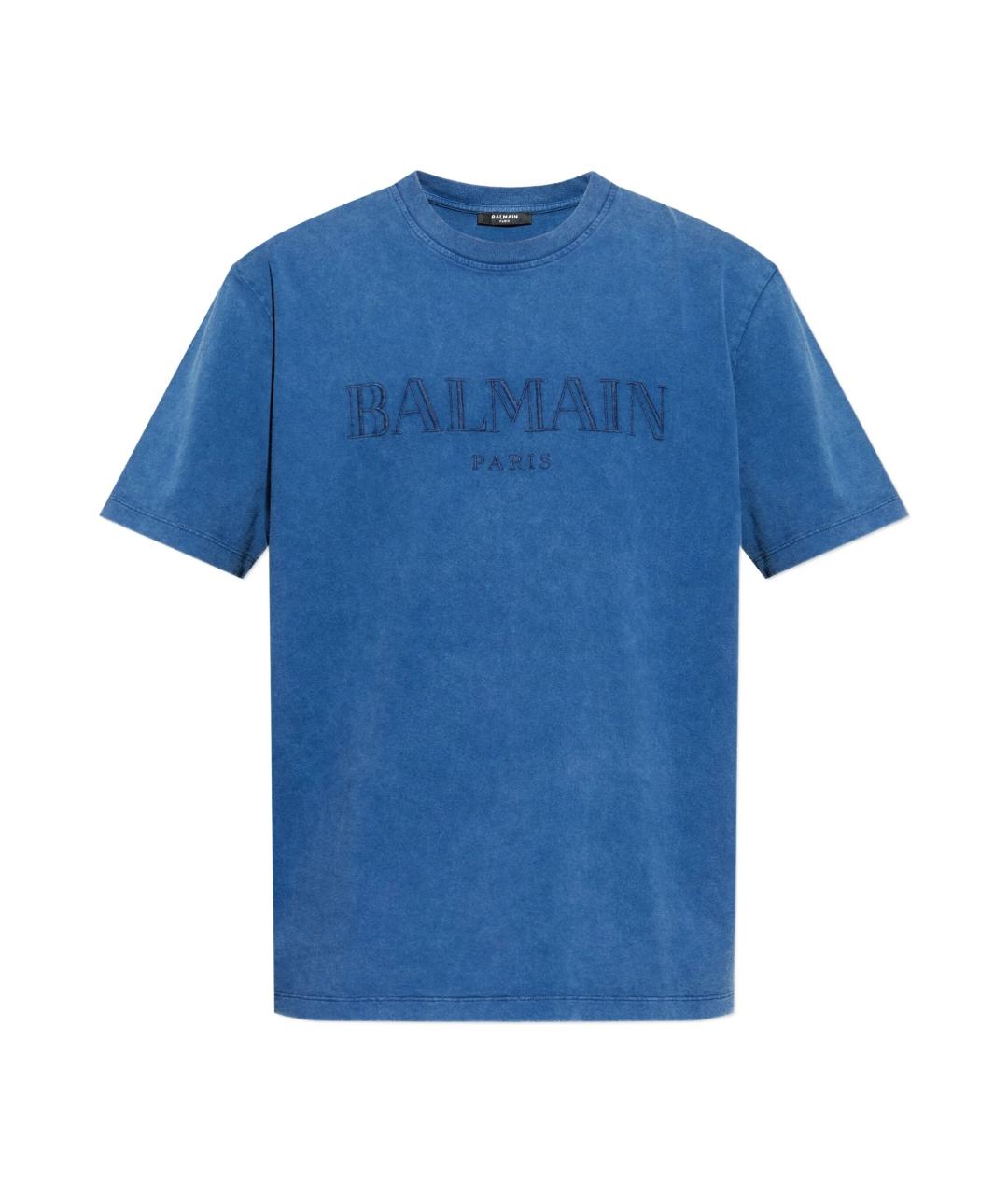 BALMAIN Синяя хлопковая футболка, фото 1