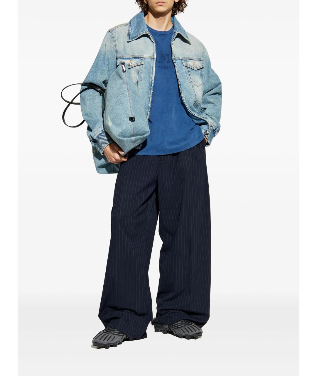 BALMAIN Синяя хлопковая футболка, фото 2