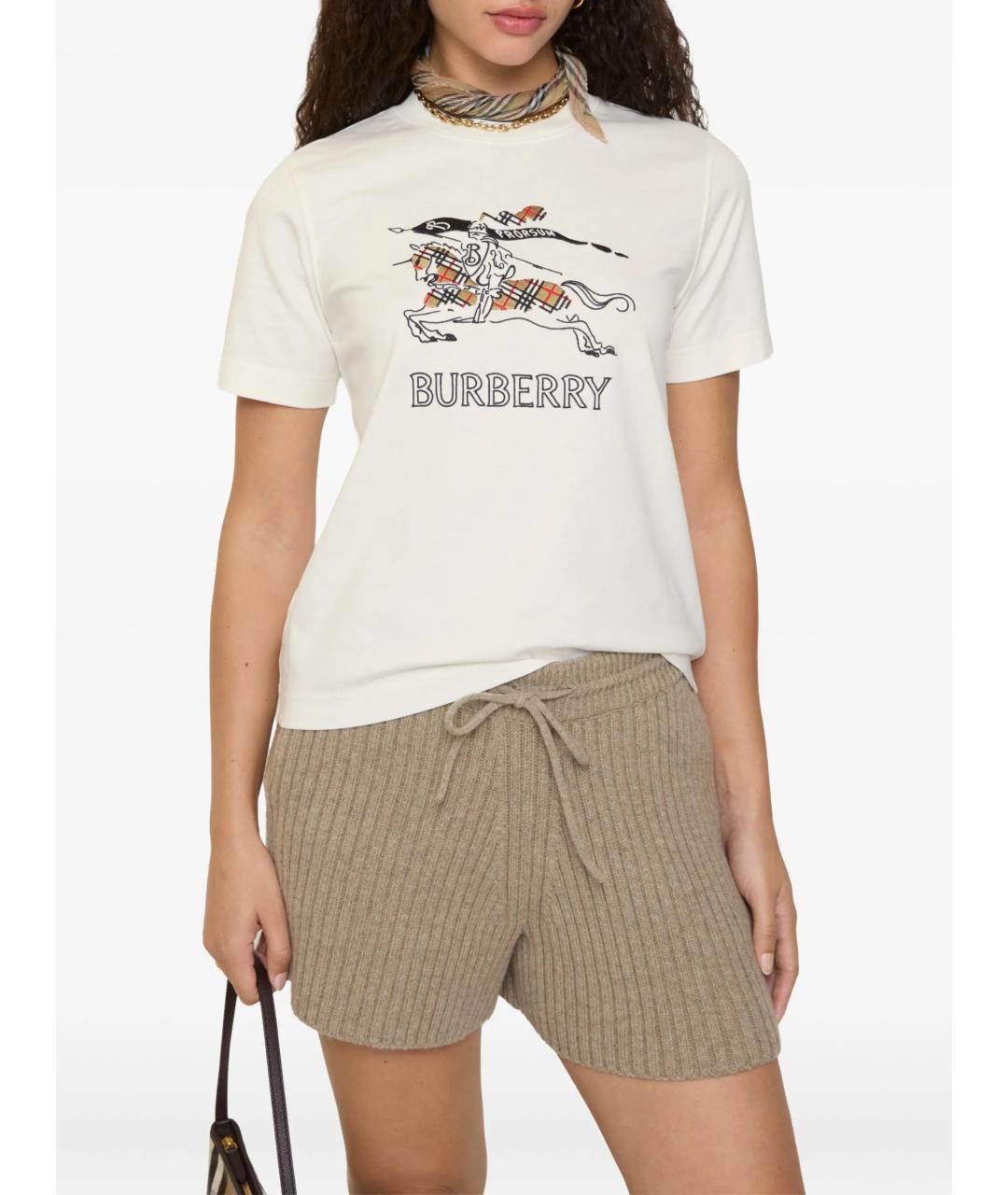 BURBERRY Белая хлопковая футболка, фото 2