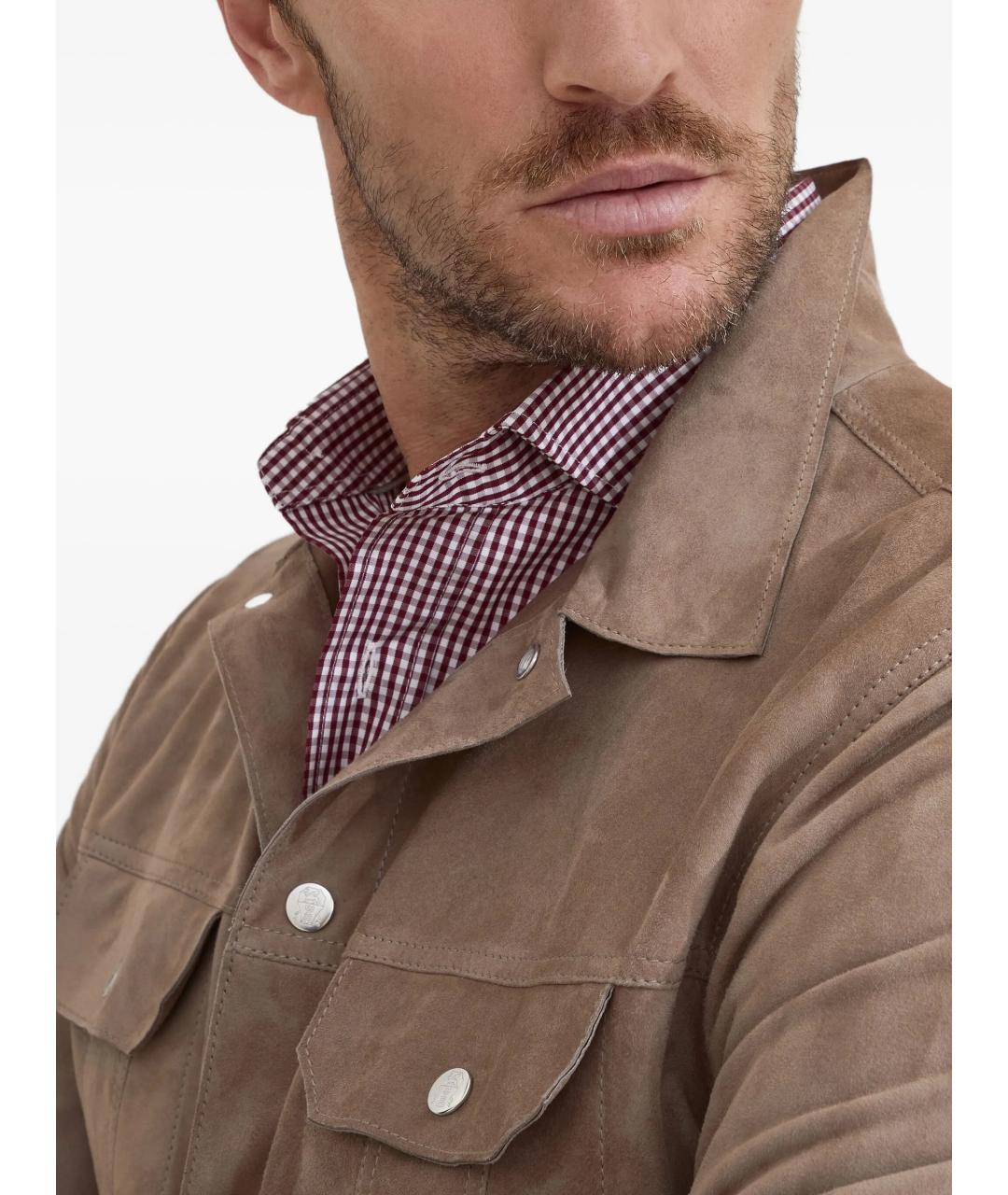 BRUNELLO CUCINELLI Бежевая кожаная куртка, фото 5