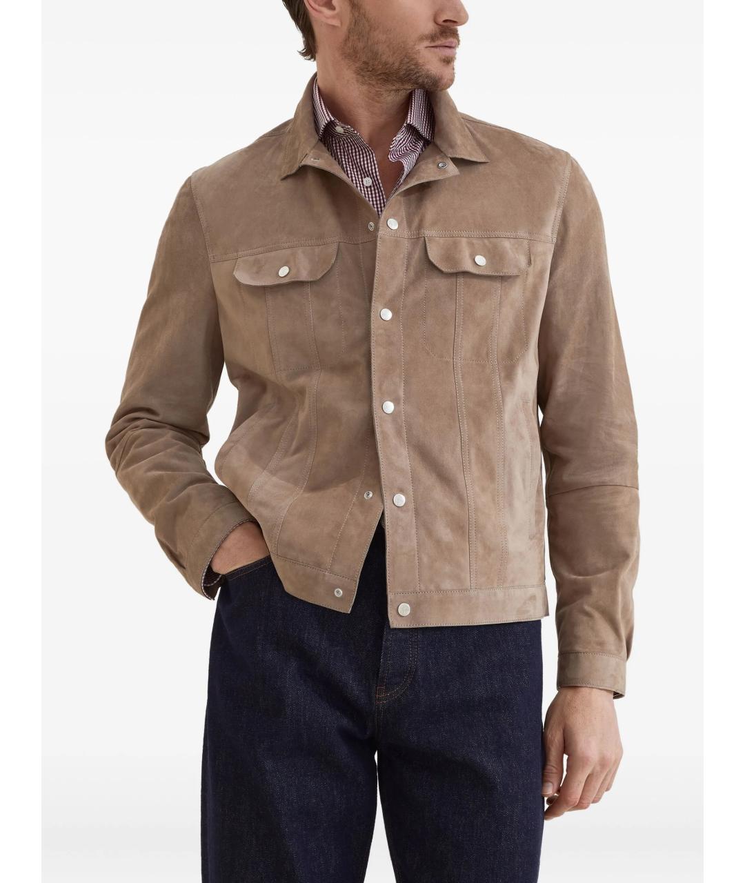 BRUNELLO CUCINELLI Бежевая кожаная куртка, фото 3