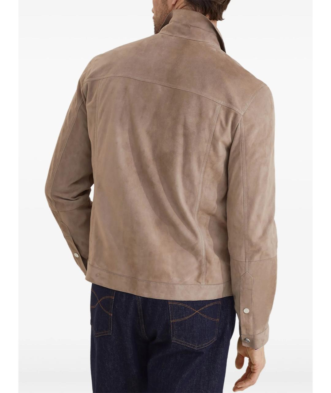 BRUNELLO CUCINELLI Бежевая кожаная куртка, фото 4