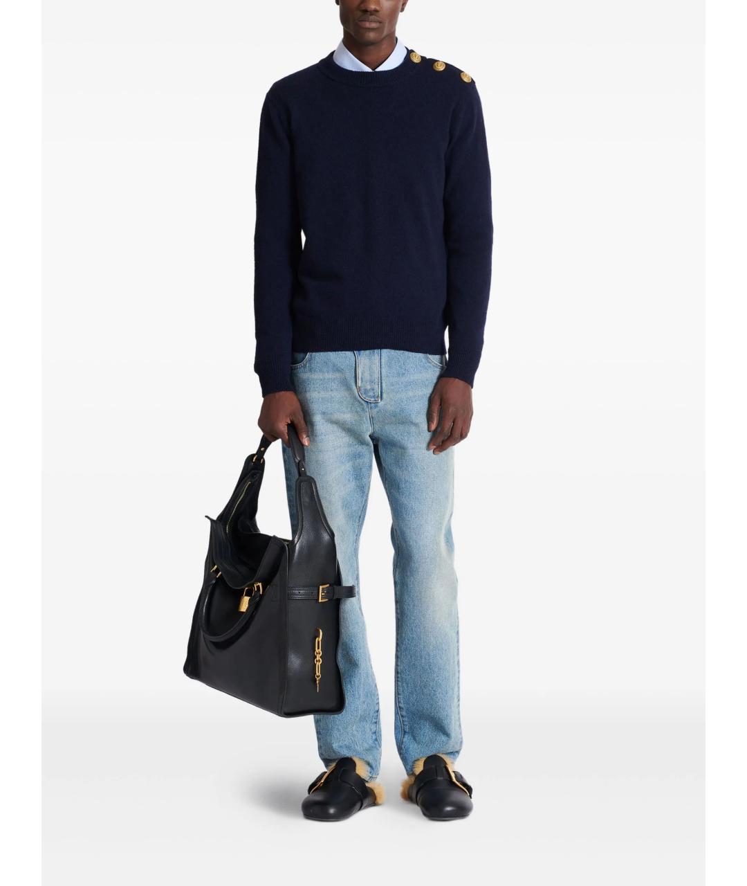 BALMAIN Темно-синий шерстяной джемпер / свитер, фото 2