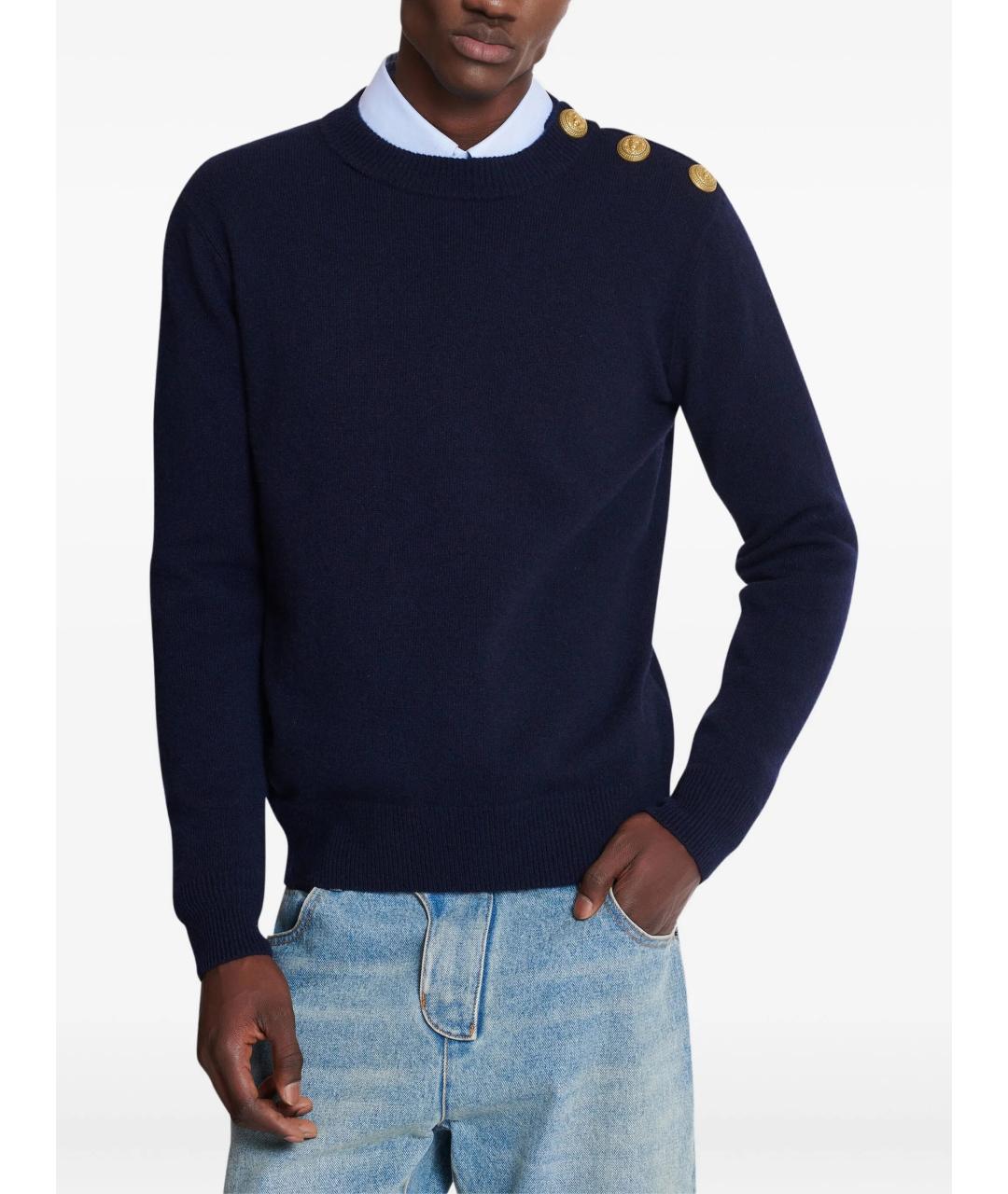BALMAIN Темно-синий шерстяной джемпер / свитер, фото 5