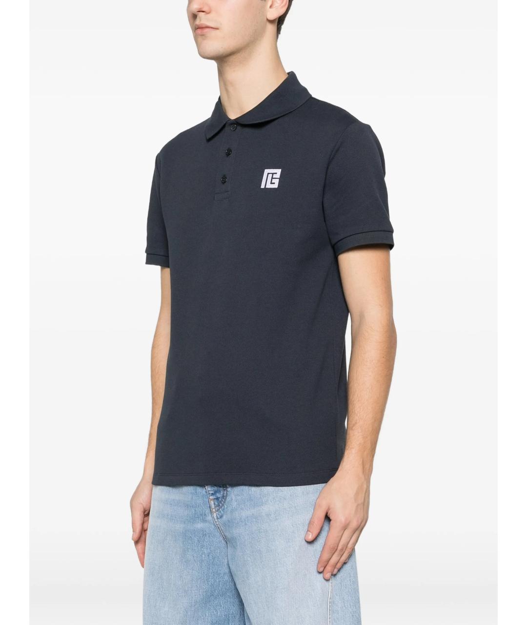 BALMAIN Синее хлопковое поло с коротким рукавом, фото 3
