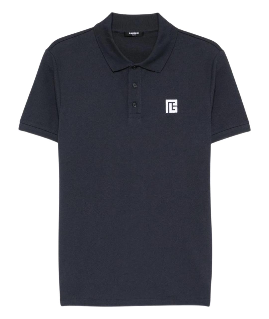BALMAIN Синее хлопковое поло с коротким рукавом, фото 1
