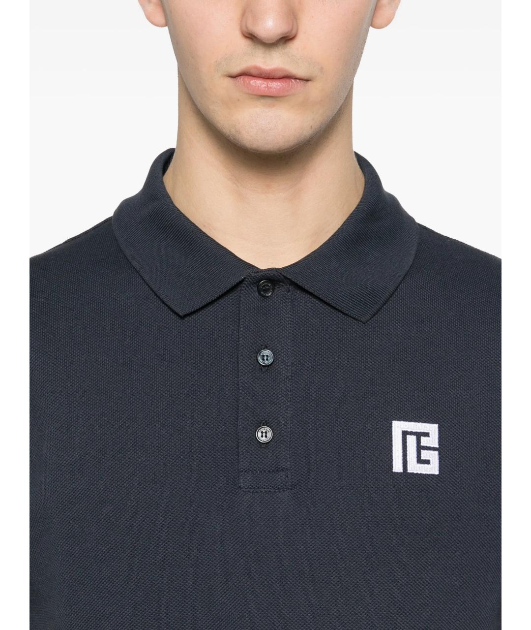 BALMAIN Синее хлопковое поло с коротким рукавом, фото 5