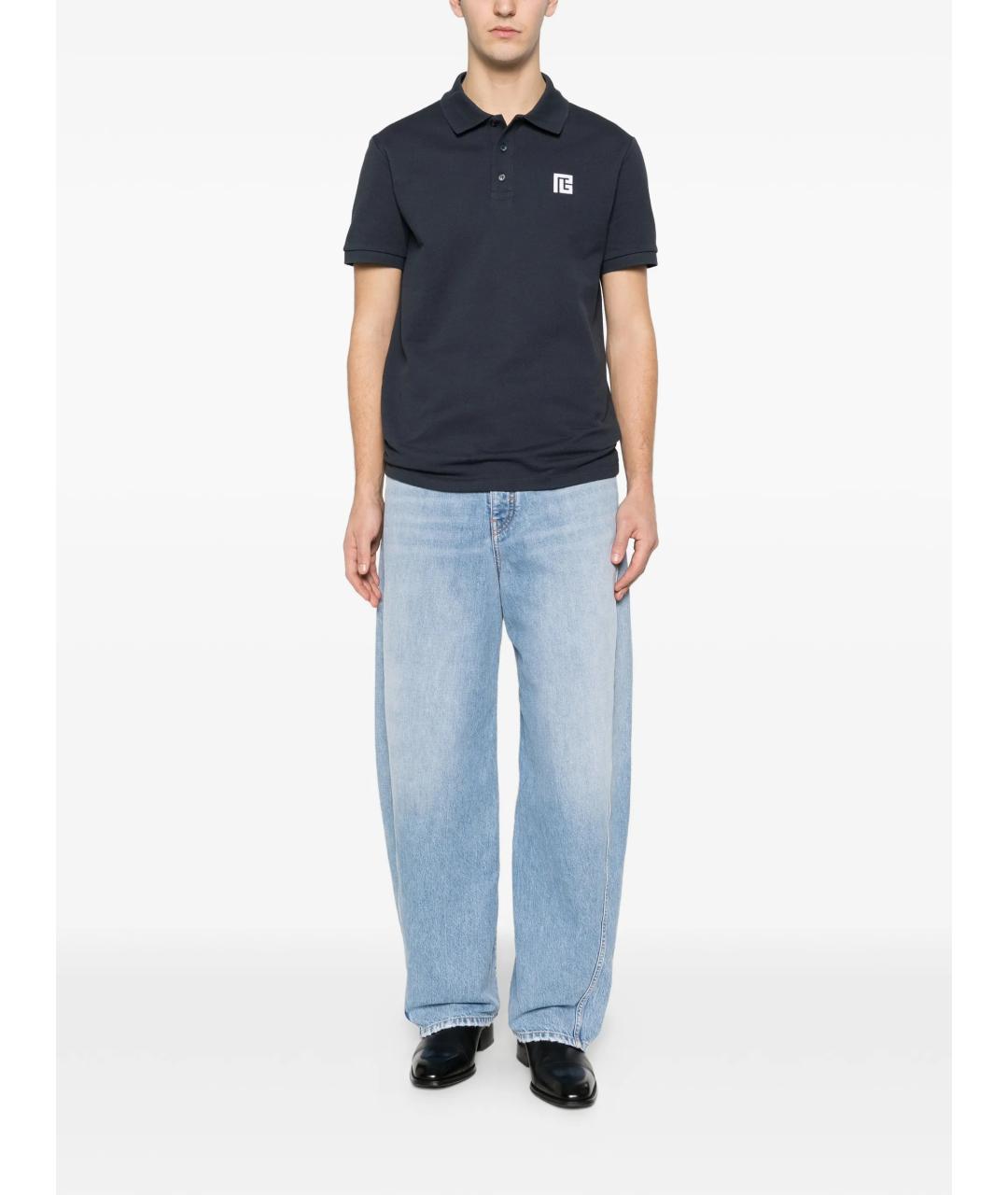 BALMAIN Синее хлопковое поло с коротким рукавом, фото 2