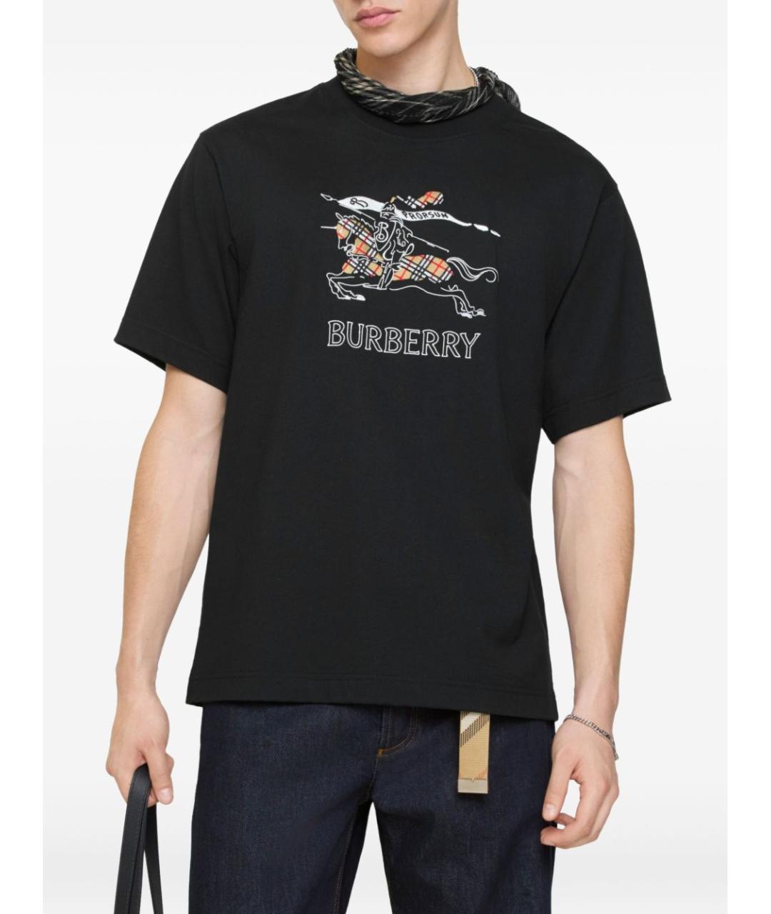 BURBERRY Черная хлопковая футболка, фото 2