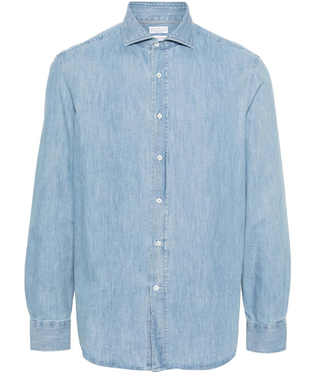 BRUNELLO CUCINELLI Синяя хлопковая кэжуал рубашка, фото 1