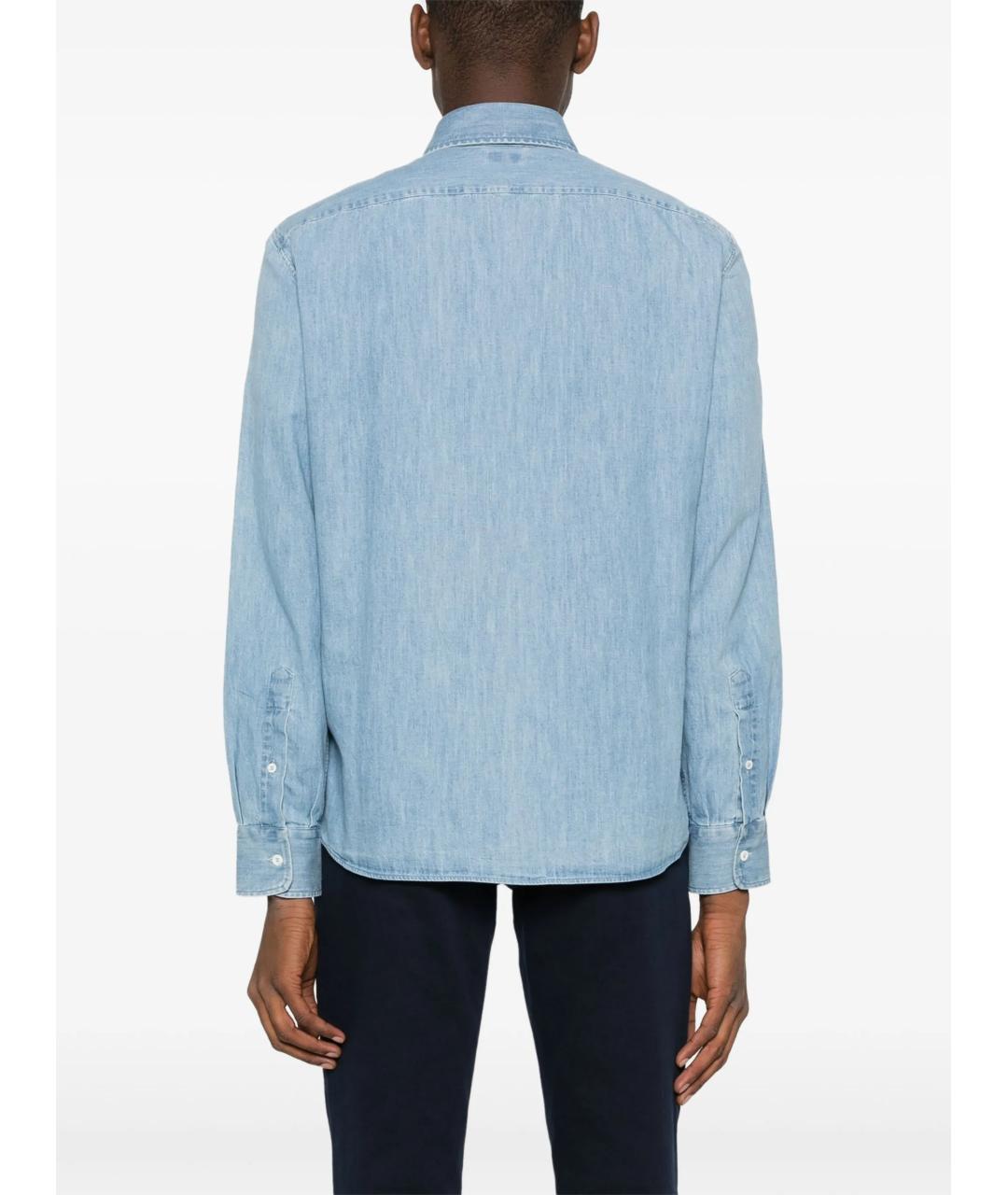 BRUNELLO CUCINELLI Синяя хлопковая кэжуал рубашка, фото 4