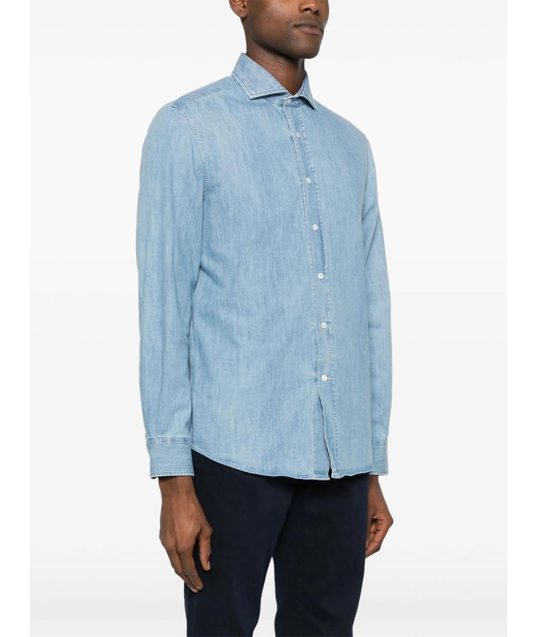 BRUNELLO CUCINELLI Синяя хлопковая кэжуал рубашка, фото 3