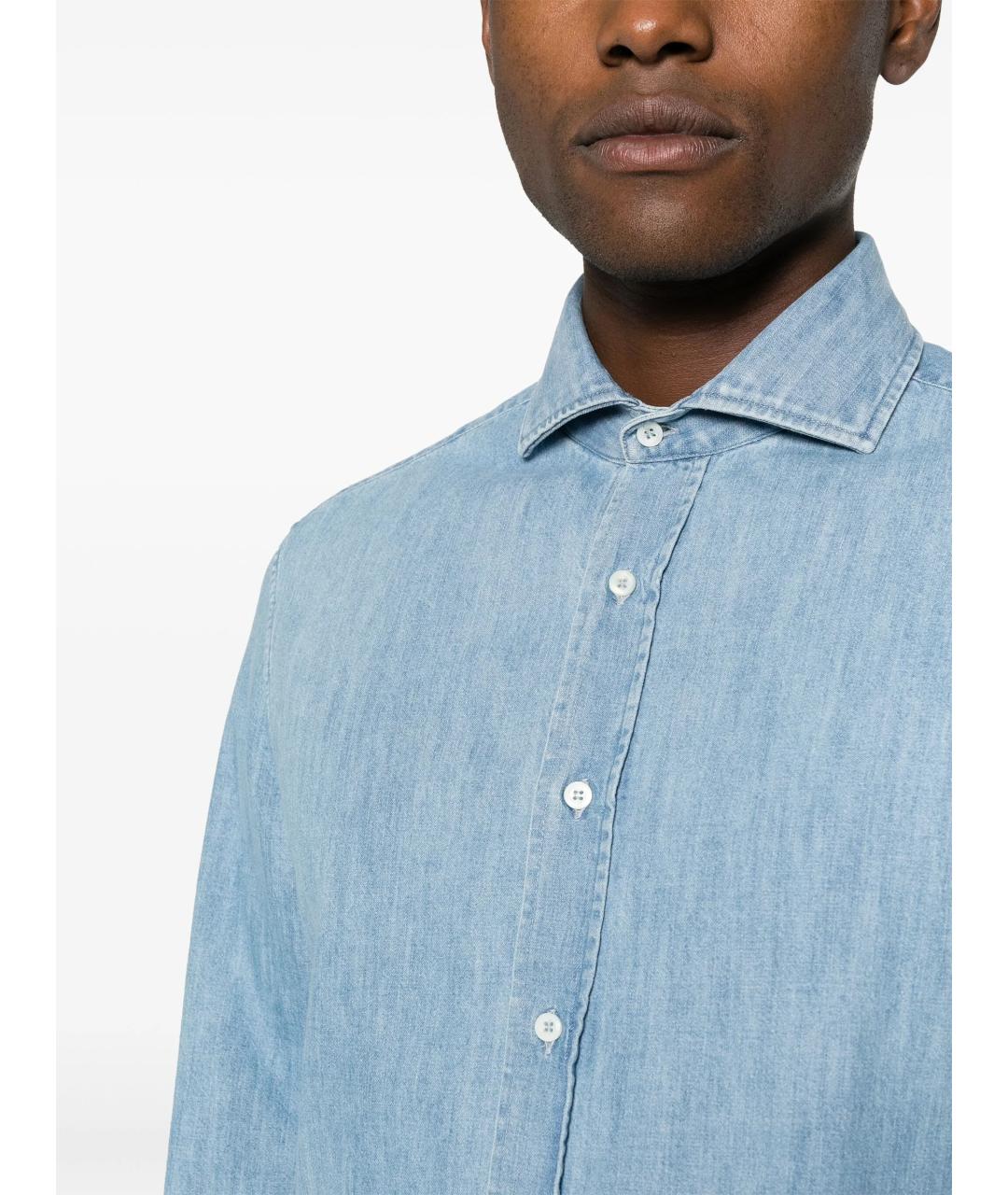 BRUNELLO CUCINELLI Синяя хлопковая кэжуал рубашка, фото 5