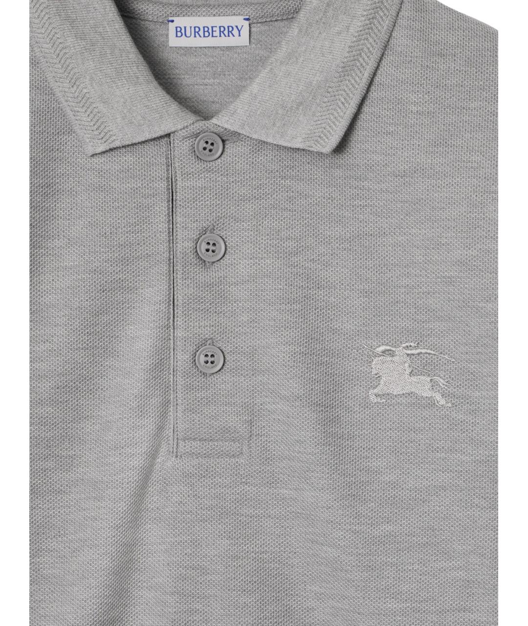 BURBERRY Серое хлопковое поло с коротким рукавом, фото 4