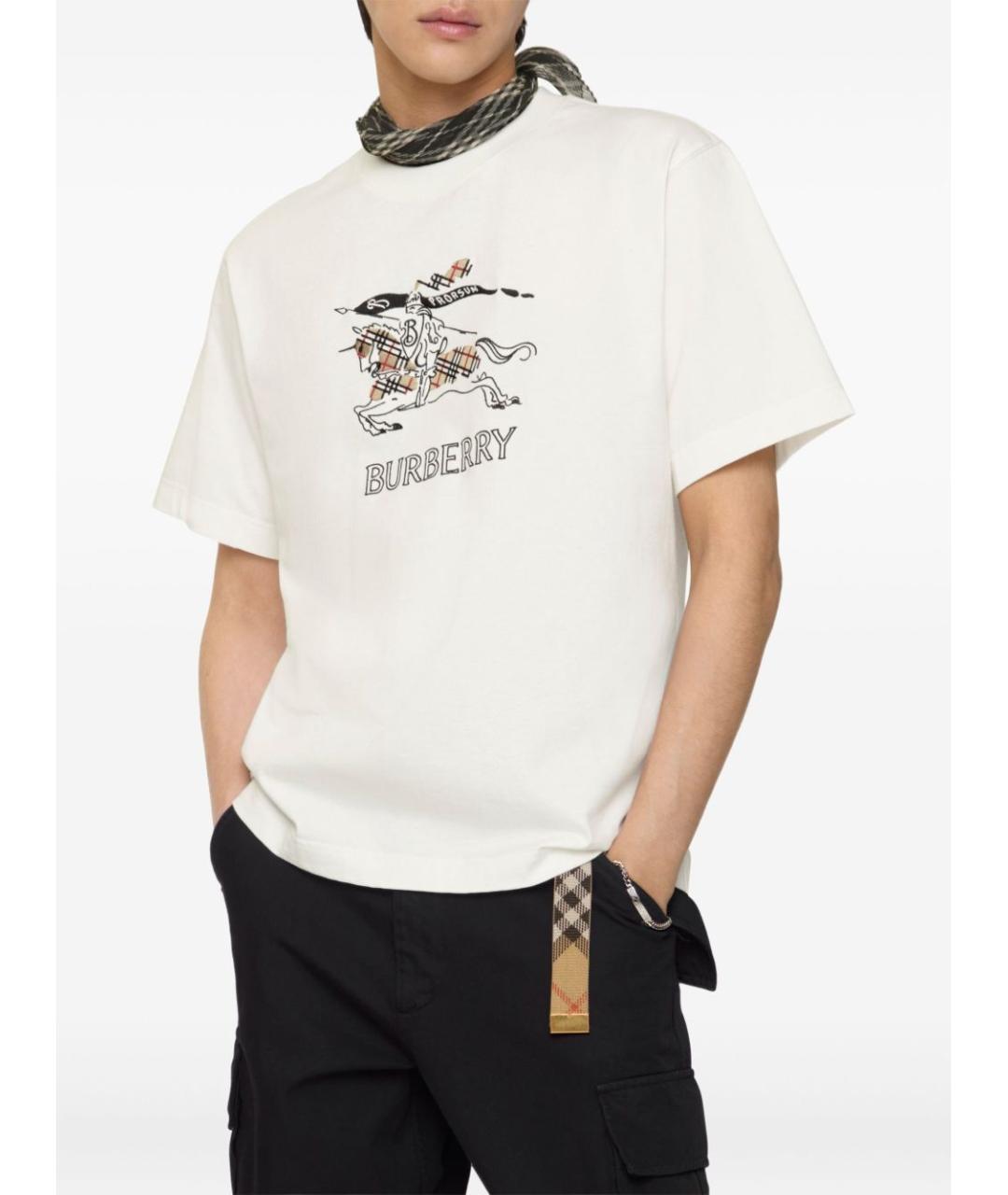 BURBERRY Белая хлопковая футболка, фото 3