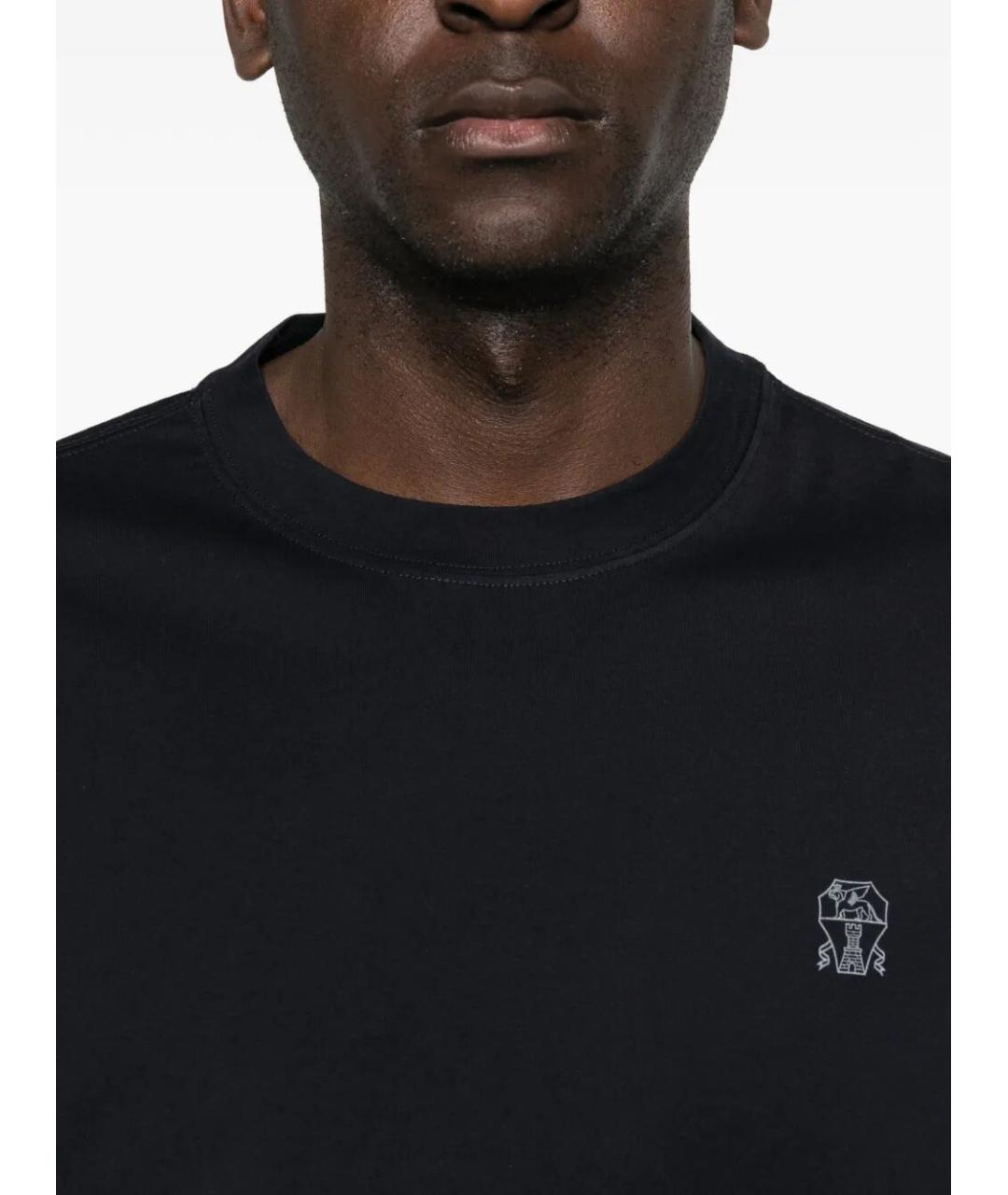 BRUNELLO CUCINELLI Темно-синяя хлопковая футболка, фото 5