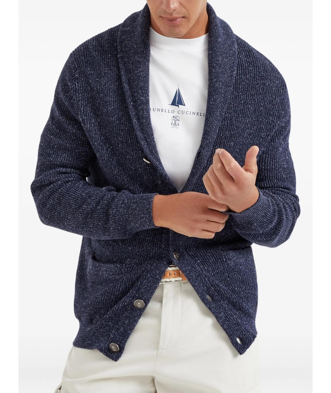 BRUNELLO CUCINELLI Синий хлопковый кардиган, фото 3