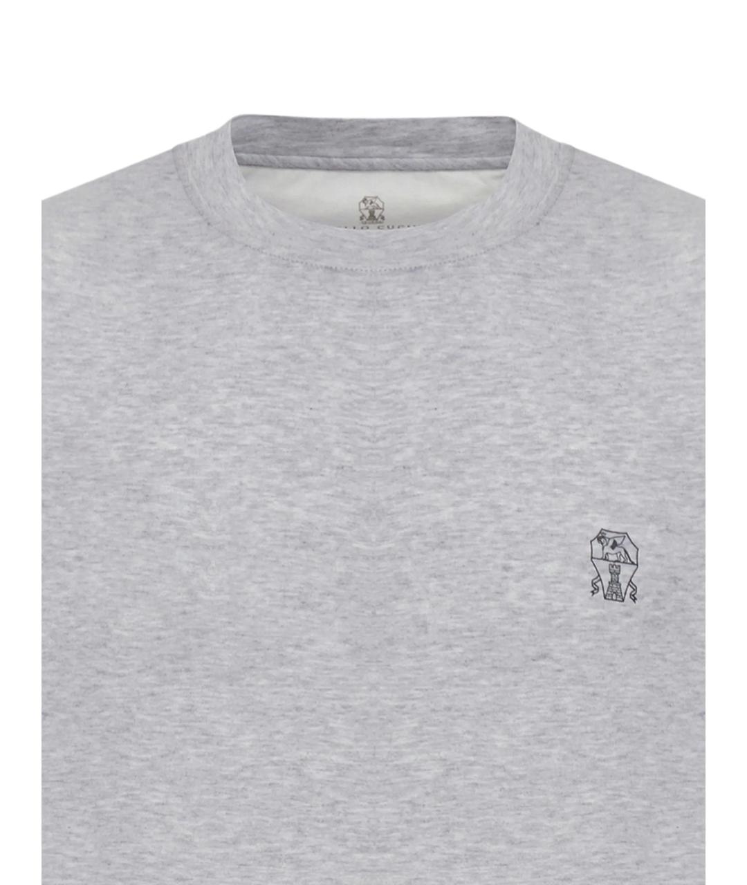 BRUNELLO CUCINELLI Серая хлопковая футболка, фото 2