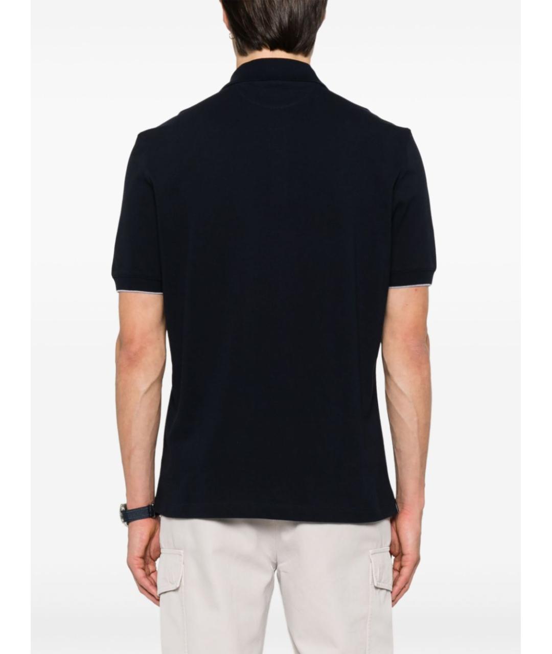 BRUNELLO CUCINELLI Синее хлопковое поло с коротким рукавом, фото 3