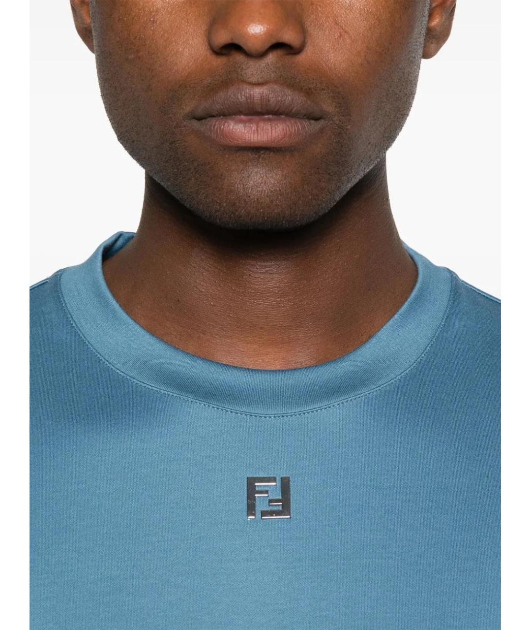 FENDI Синяя хлопковая футболка, фото 4