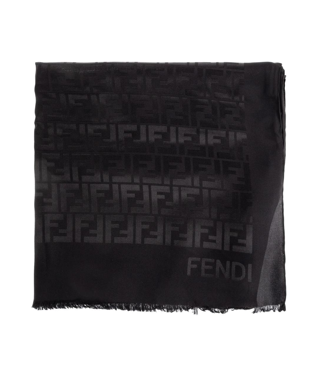FENDI Черный шелковый шарф, фото 1