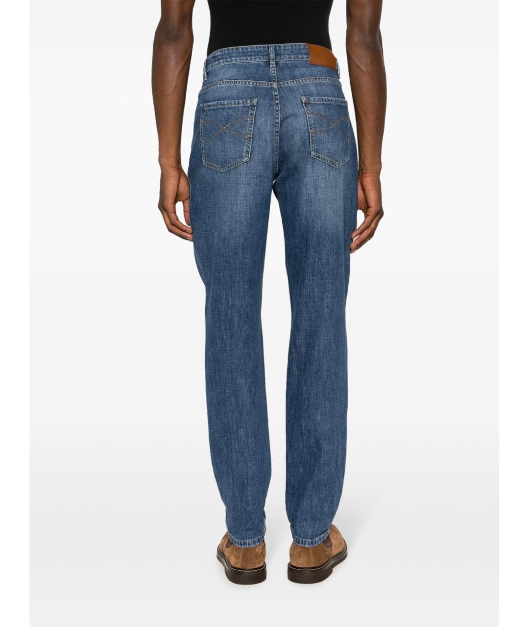 BRUNELLO CUCINELLI Голубые хлопковые прямые джинсы, фото 3