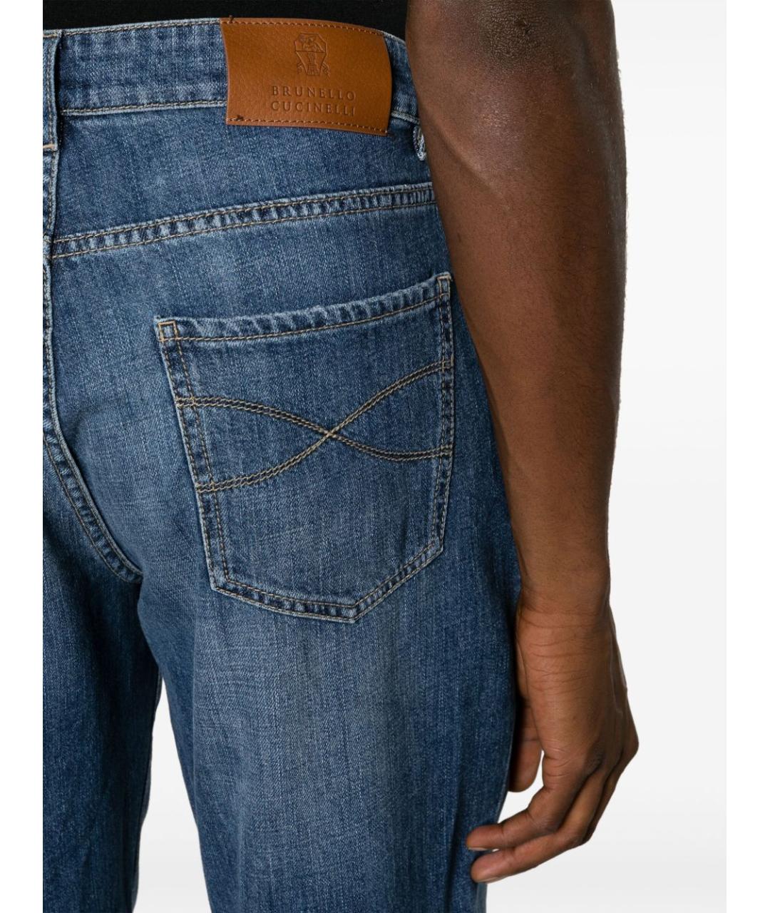 BRUNELLO CUCINELLI Голубые хлопковые прямые джинсы, фото 2
