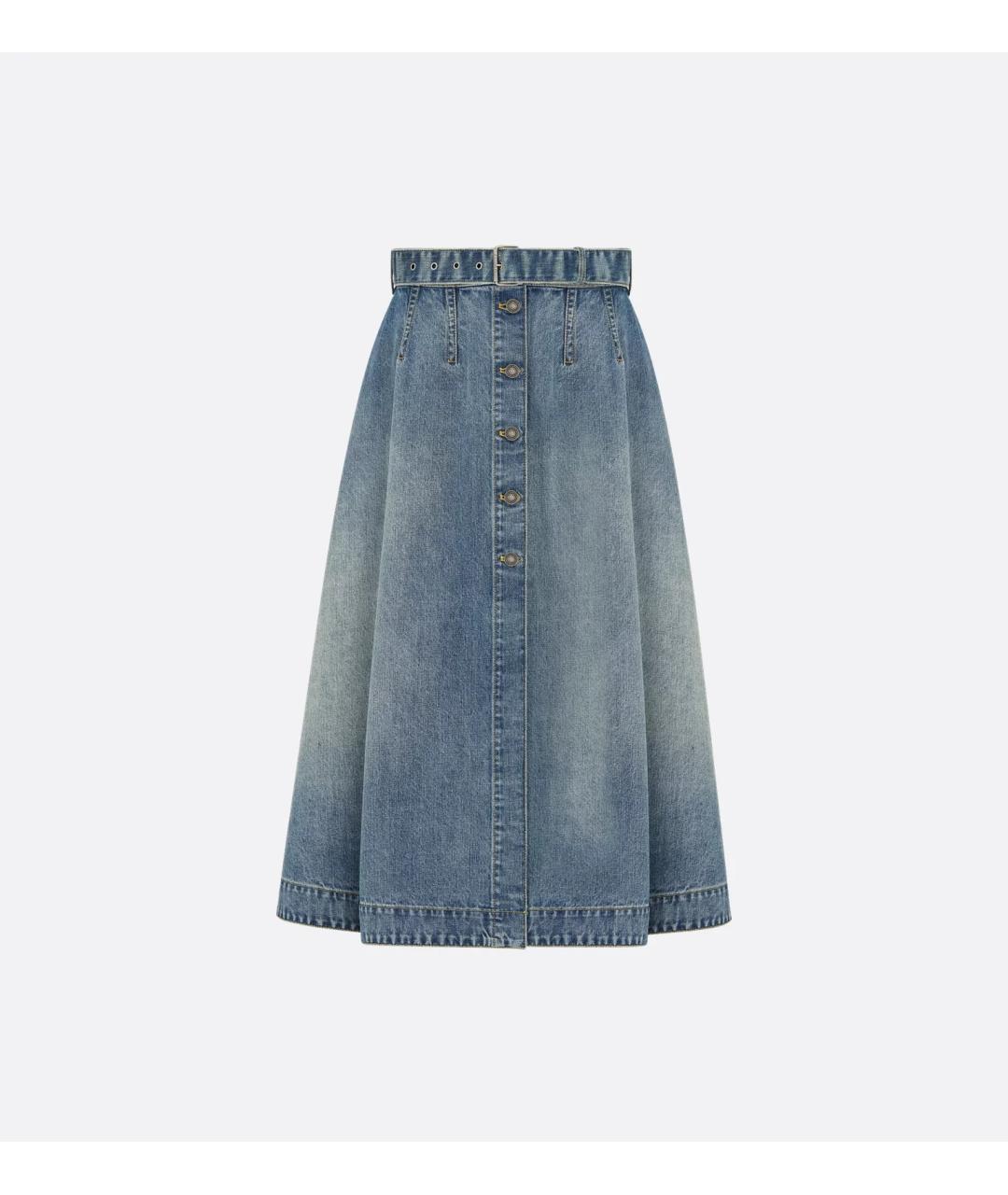CHRISTIAN DIOR Голубая хлопковая юбка миди, фото 3