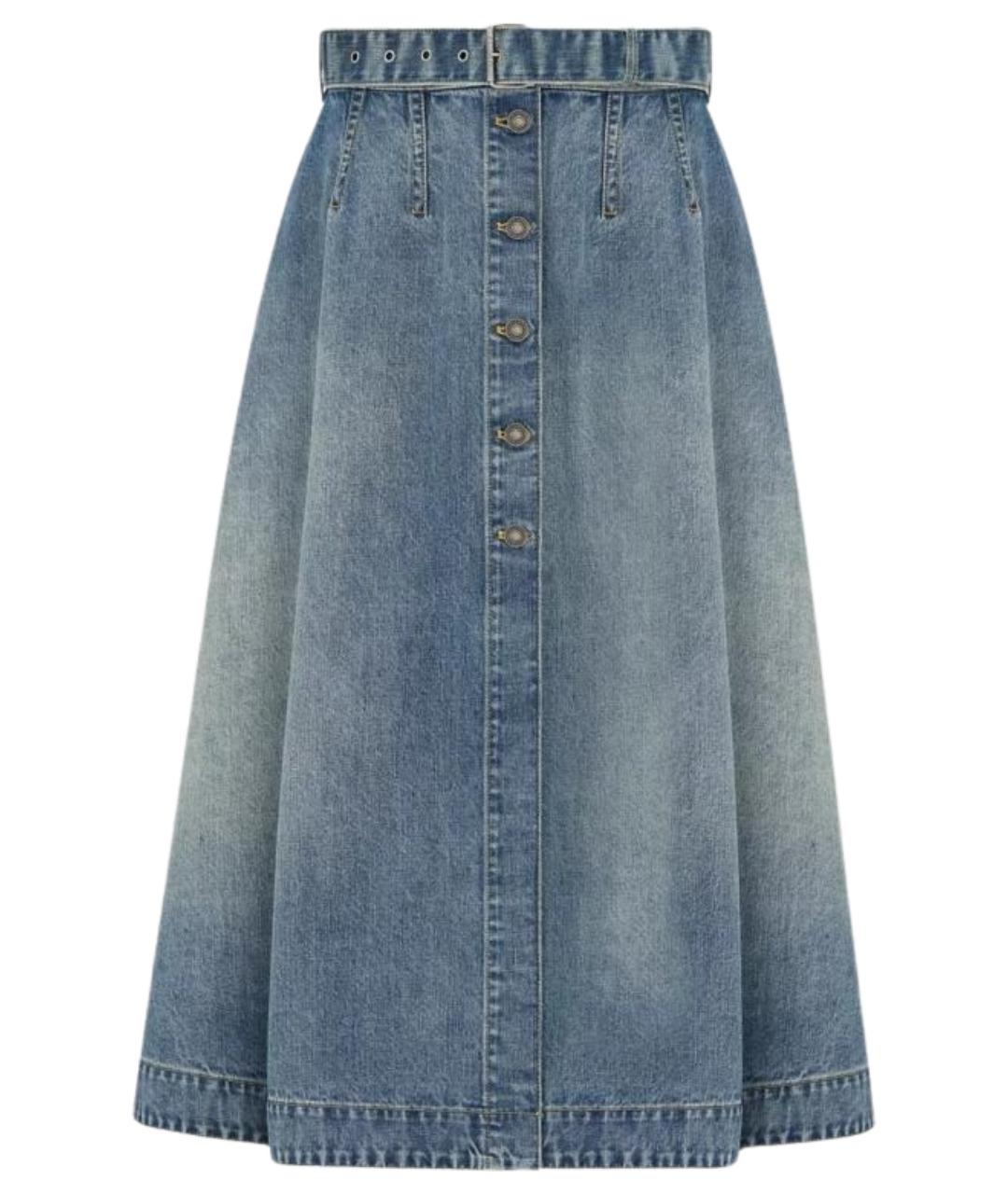 CHRISTIAN DIOR Голубая хлопковая юбка миди, фото 1